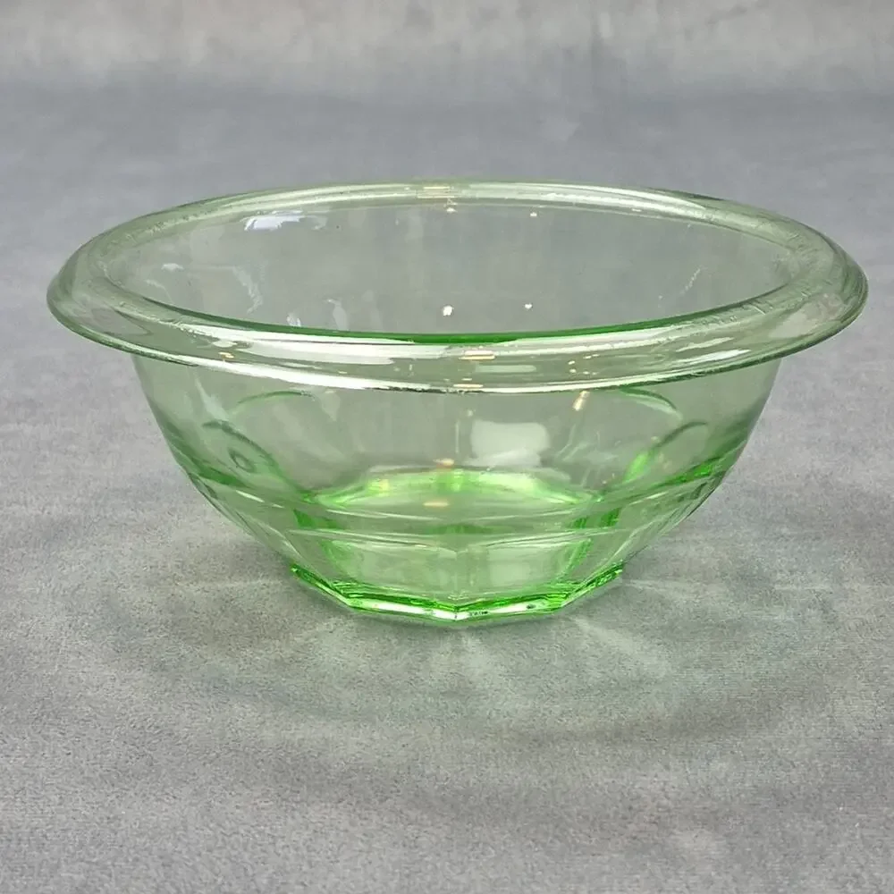 Vintage Hazel Atlas Rest Well Uranium Green Depression Glass Mixing Bowl 6 1/2